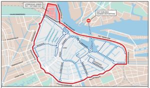 Binnenstad van amsterdam weergegeven op een landkaart