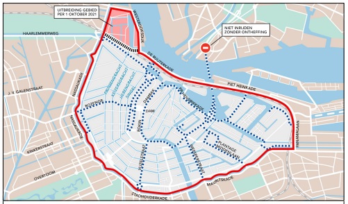 Binnenstad van amsterdam weergegeven op een landkaart